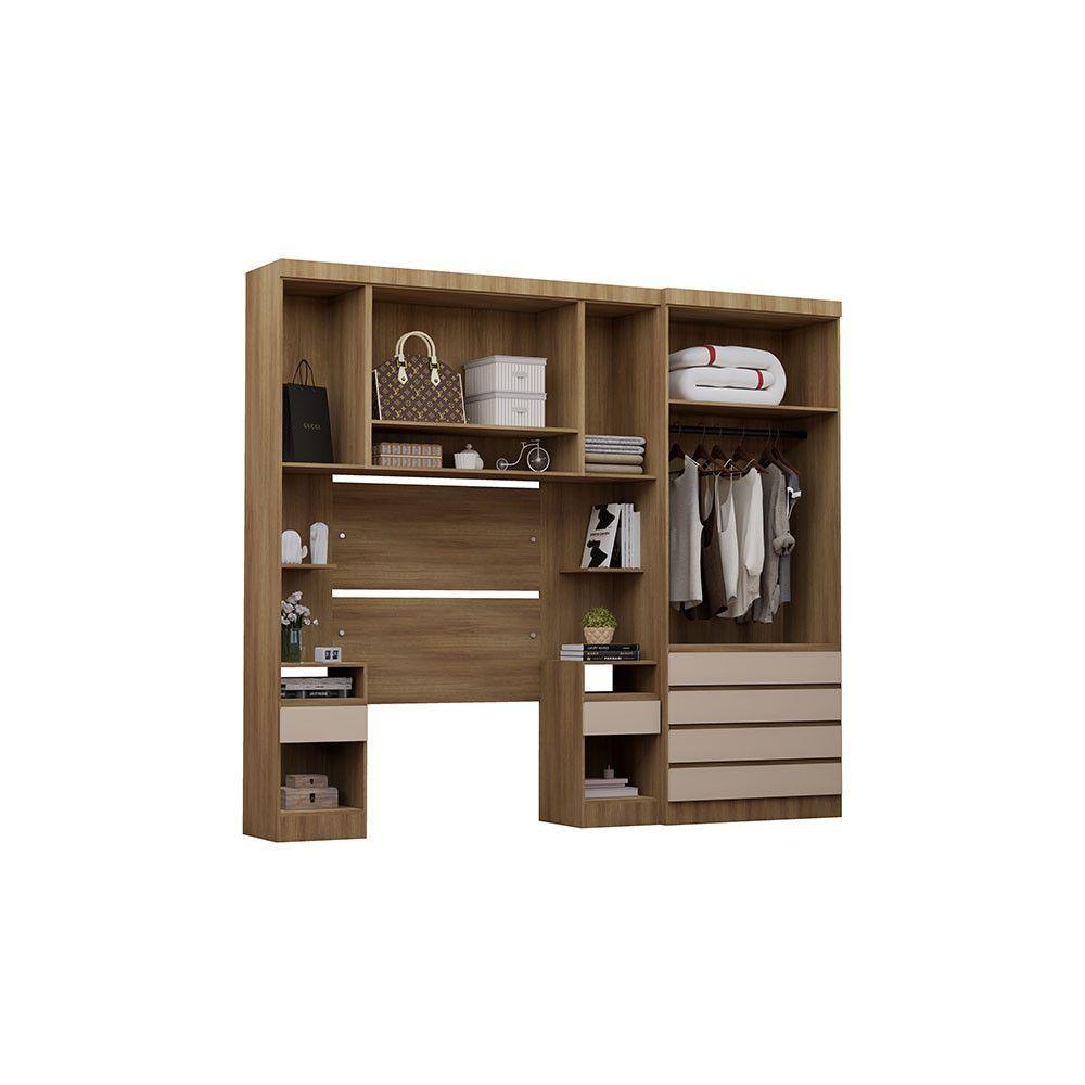 Quarto Solteiro Guarda Roupa Mesas De Cabeceira 263cm Veneza Avelã Pf-arenas Pf - 5