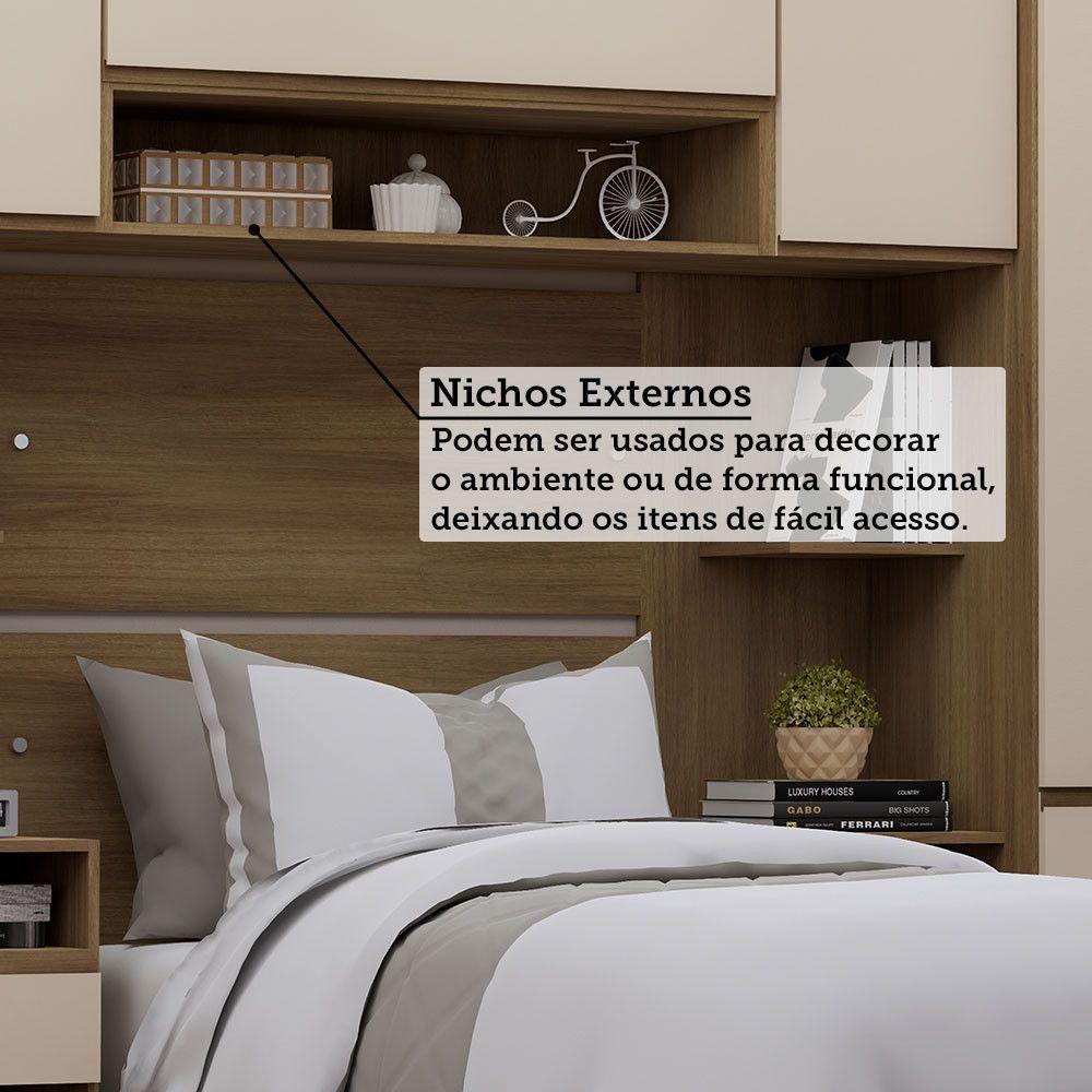 Quarto Solteiro Guarda Roupa Mesas De Cabeceira 263cm Veneza Avelã Pf-arenas Pf - 7