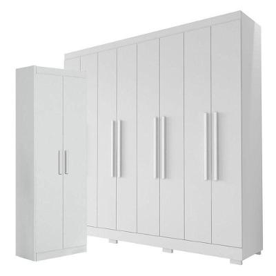 Guarda Roupa Casal Porto 8 Portas 4 Gavetas E Armário Multiuso 2 Portas 2000191 Branco Brilho – Aramóveis