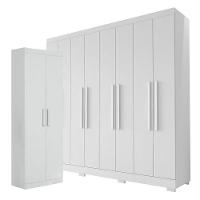 Guarda Roupa Casal Porto 8 Portas 4 Gavetas E Armário Multiuso 2 Portas 2000191 Branco Brilho – Aramóveis - 1