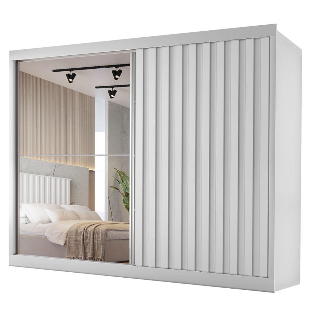 Guarda Roupas Casal 2 Portas De Correr Com Espelho Ripado 100% Mdf 4 Gavetas Malta Branco - 1