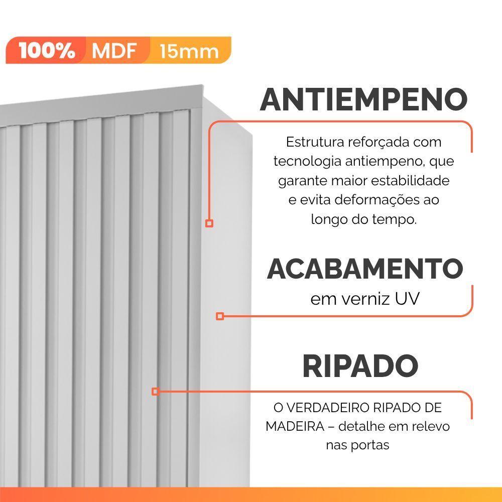 Guarda Roupas Casal 2 Portas De Correr Com Espelho Ripado 100% Mdf 4 Gavetas Malta Branco - 5