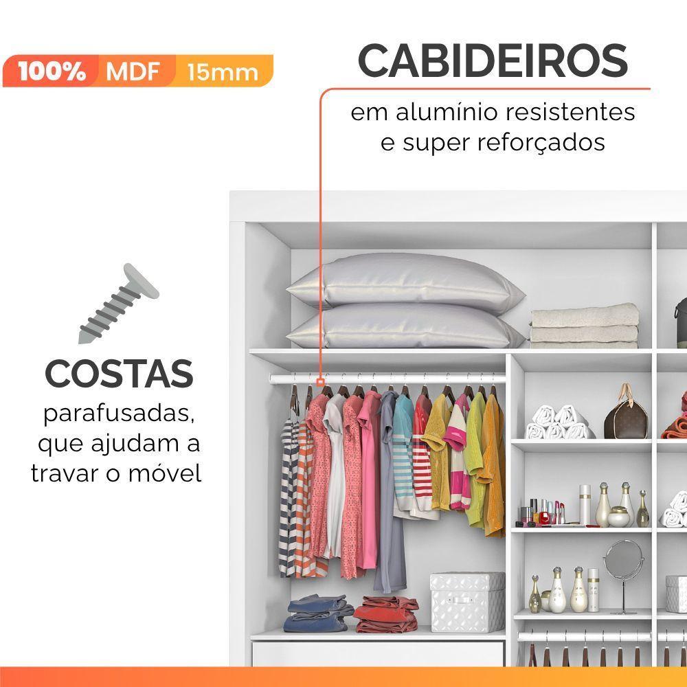 Guarda Roupas Casal 2 Portas De Correr Com Espelho Ripado 100% Mdf 4 Gavetas Malta Branco - 8