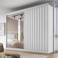 Guarda Roupas Casal 2 Portas De Correr Com Espelho Ripado 100% Mdf 4 Gavetas Malta Branco - 2