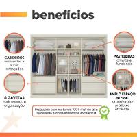 Guarda Roupas Casal 2 Portas De Correr Com Espelho Ripado 100% Mdf 4 Gavetas Malta Branco