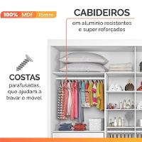 Guarda Roupas Casal 2 Portas De Correr Com Espelho Ripado 100% Mdf 4 Gavetas Malta Branco - 8