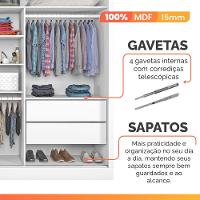 Guarda Roupas Casal 2 Portas De Correr Com Espelho Ripado 100% Mdf 4 Gavetas Malta Branco - 9