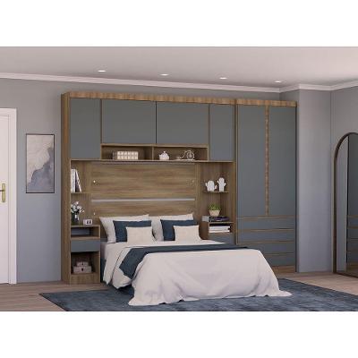 Quarto Casal Guarda Roupa Mesas De Cabeceira 311cm Veneza Lu Avelã Pf-cinza Supremo Pf