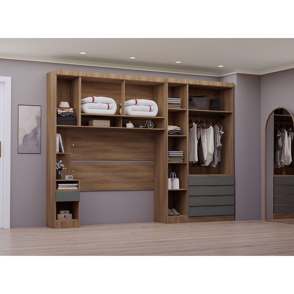 Quarto Casal Guarda Roupa Mesa De Cabeceira 311cm Veneza Luc Avelã Pf-cinza Supremo Pf - 2