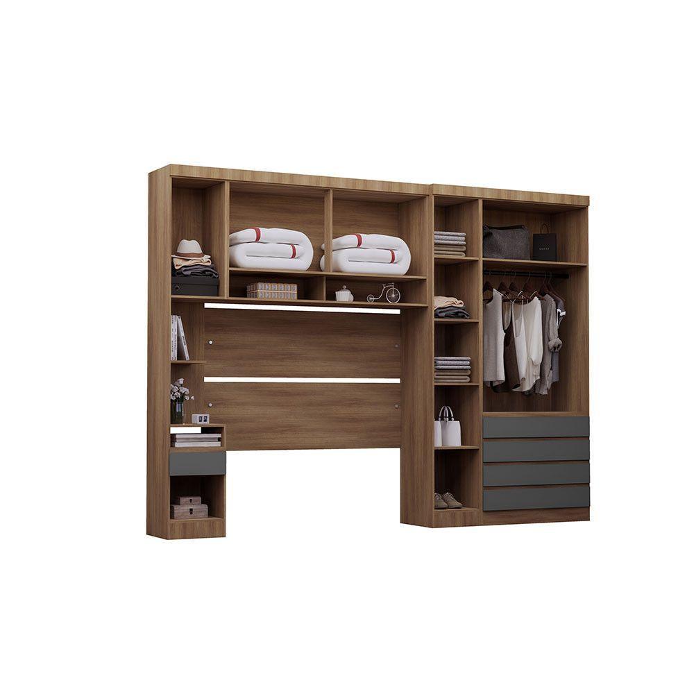 Quarto Casal Guarda Roupa Mesa De Cabeceira 311cm Veneza Luc Avelã Pf-cinza Supremo Pf - 5