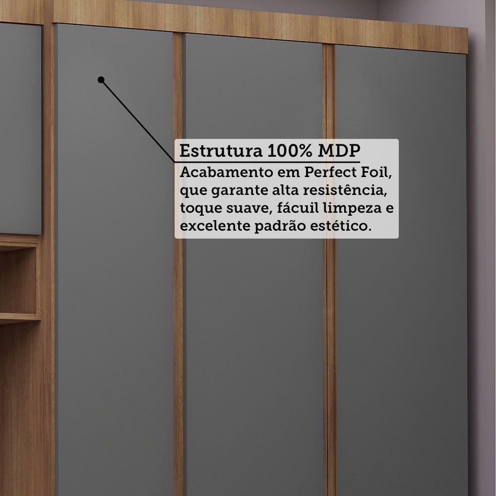 Quarto Casal Guarda Roupa Mesa De Cabeceira 311cm Veneza Luc Avelã Pf-cinza Supremo Pf - 6