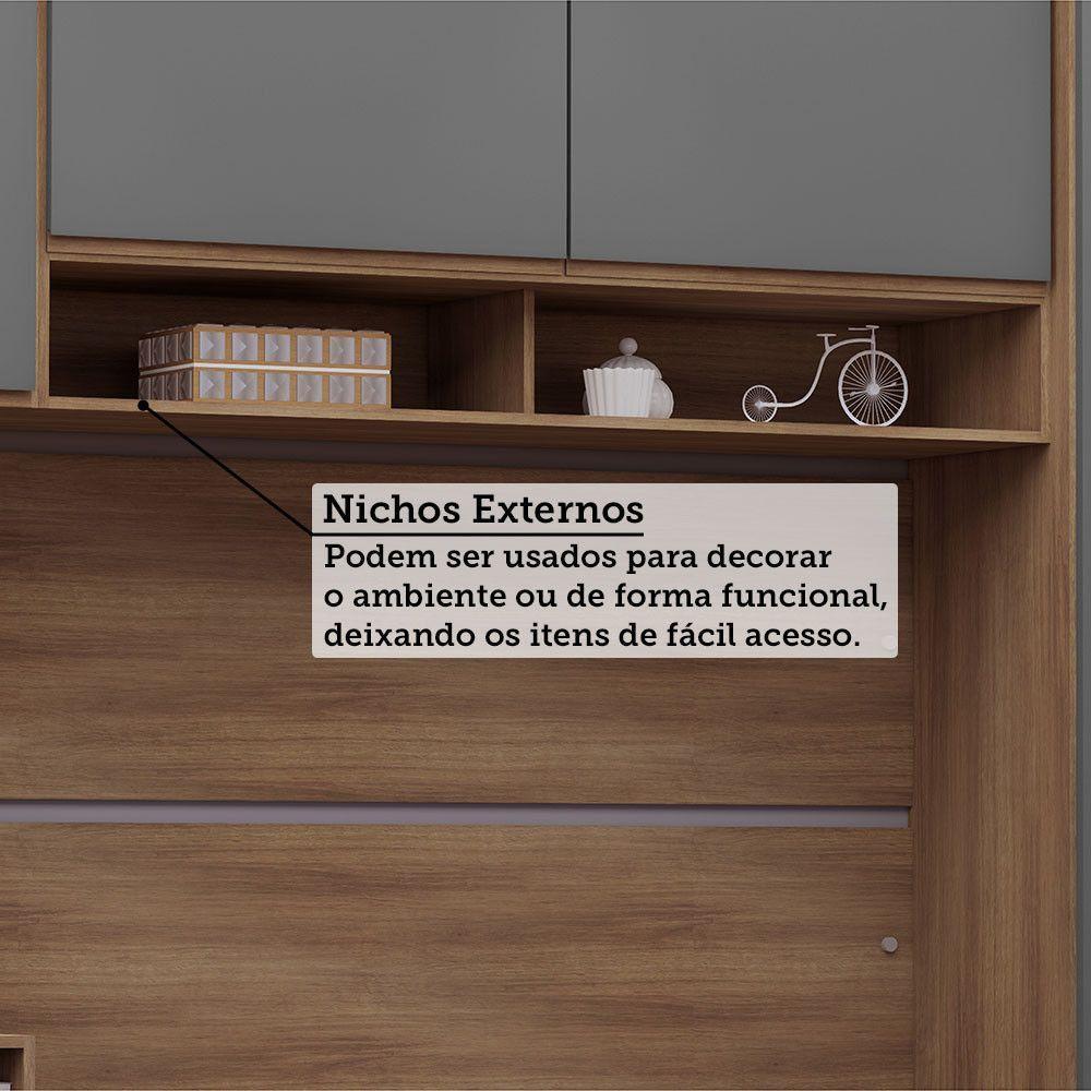 Quarto Casal Guarda Roupa Mesa De Cabeceira 311cm Veneza Luc Avelã Pf-cinza Supremo Pf - 7