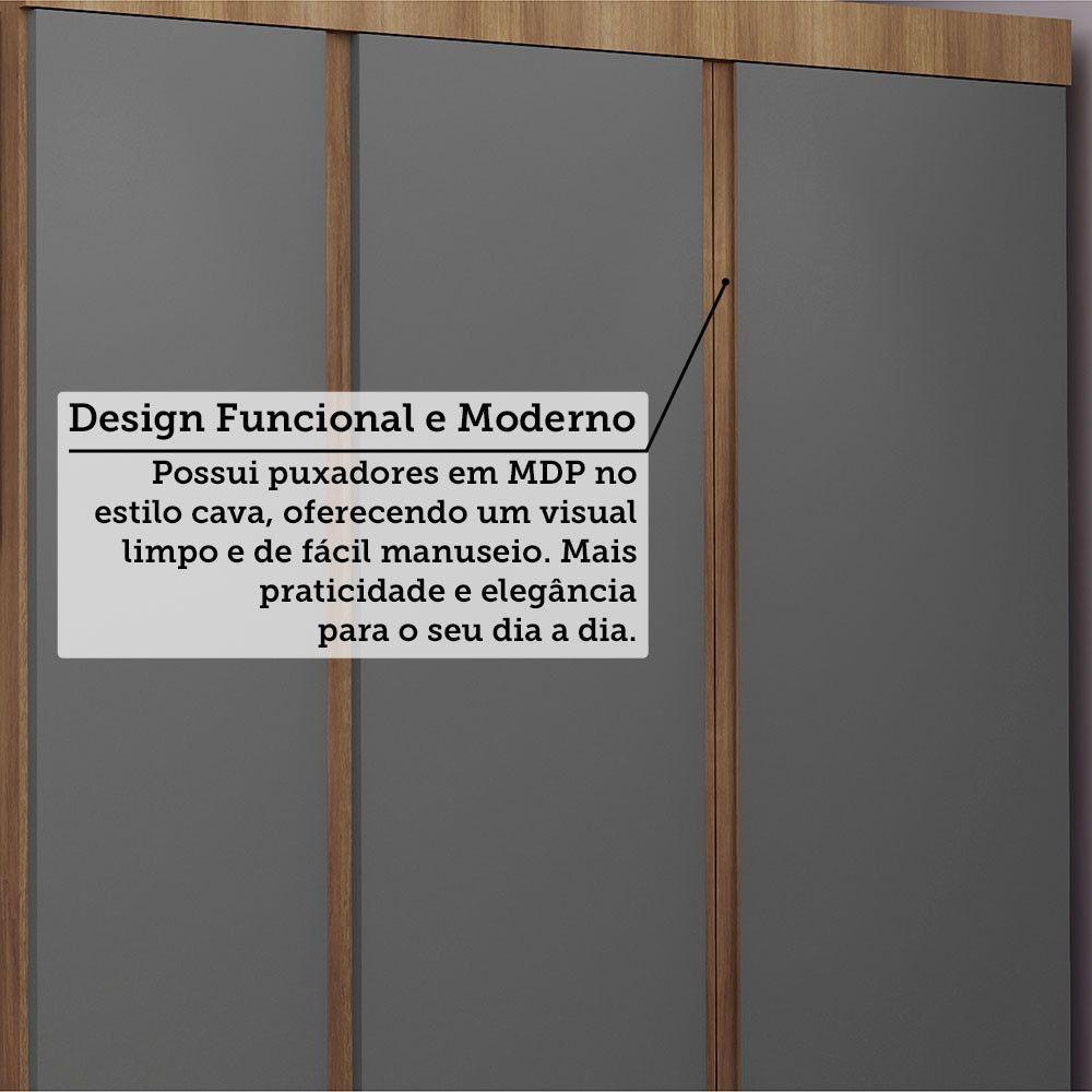 Quarto Casal Guarda Roupa Mesa De Cabeceira 311cm Veneza Luc Avelã Pf-cinza Supremo Pf - 8