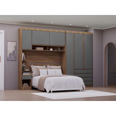 Quarto Casal Guarda Roupa Mesa De Cabeceira 311cm Veneza Luc Avelã Pf-cinza Supremo Pf