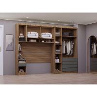 Quarto Casal Guarda Roupa Mesa De Cabeceira 311cm Veneza Luc Avelã Pf-cinza Supremo Pf - 2