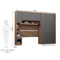 Quarto Casal Guarda Roupa Mesa De Cabeceira 311cm Veneza Luc Avelã Pf-cinza Supremo Pf - 3