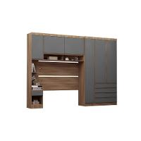 Quarto Casal Guarda Roupa Mesa De Cabeceira 311cm Veneza Luc Avelã Pf-cinza Supremo Pf
