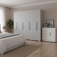 Guarda Roupa Casal Porto 8 Portas 4 Gavetas E Cômoda Sapateira Milão Branco Brilho – Aramóveis