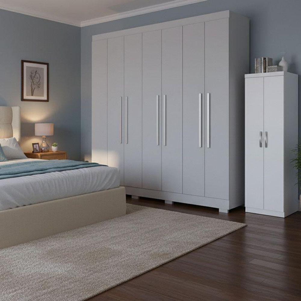 Guarda Roupa Casal Porto 8 Portas 4 Gavetas E Armário Multiuso 2 Portas New Branco Brilho – Aramóveis - 8