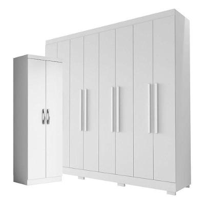 Guarda Roupa Casal Porto 8 Portas 4 Gavetas E Armário Multiuso 2 Portas New Branco Brilho – Aramóveis