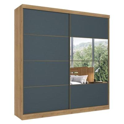 Guarda Roupa Casal Malaga Glass 2 Portas Capuccino Azul Acetinado - Thb