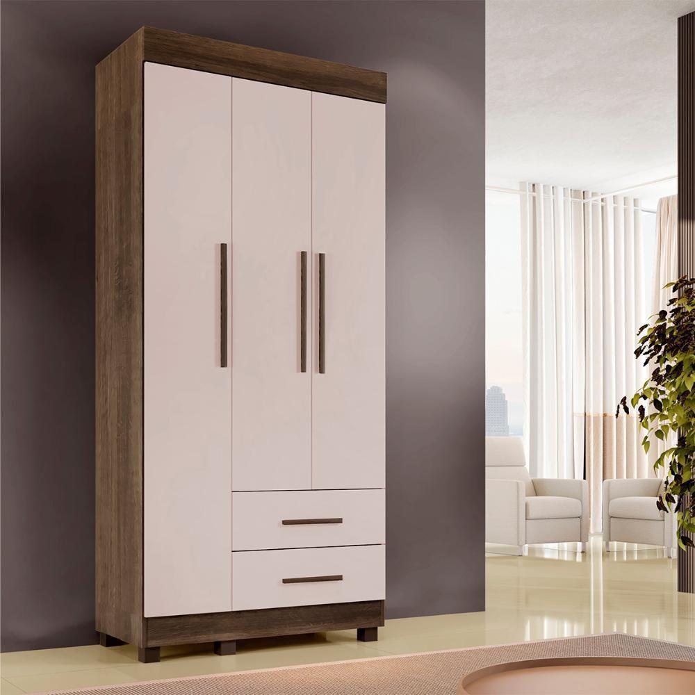 Guarda Roupa Copacabana New Quarto Com 3 Portas E 2 Gavetas Imbuia-off White - 2