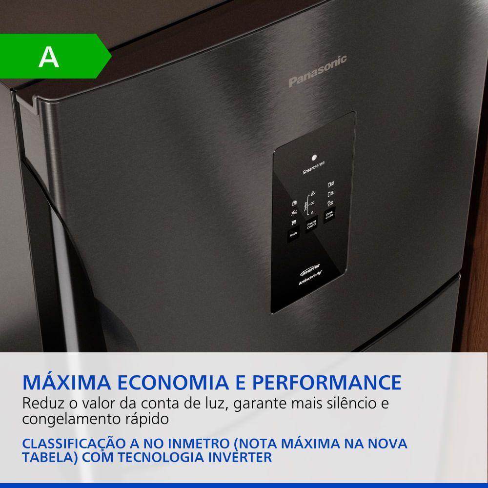 Geladeira Panasonic BT71 Black Inox Look Duplex Frost Free 494L Inverter A - NR-BT71PV4BA 110V - 8
