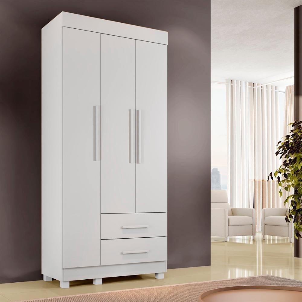 Guarda Roupa Copacabana New Quarto Com 3 Portas E 2 Gavetas Branco - 2