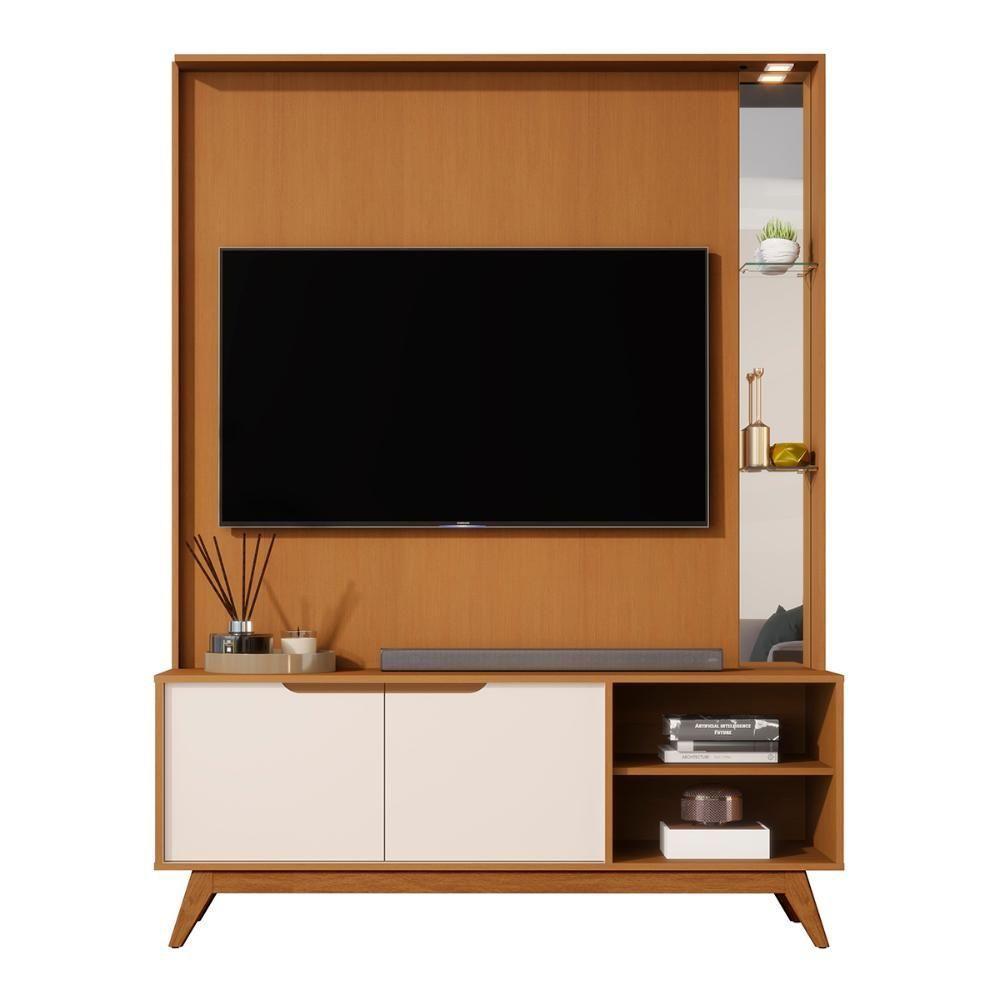 Home Tucumã 1.4 Tv Até 60 Pol. Pés De Madeira Maciça E Led Nature-off White - 1