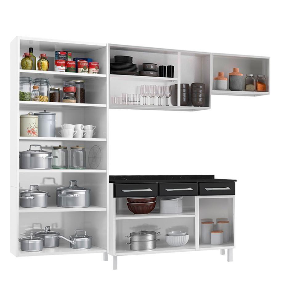 Cozinha De Aço Completo Telasul Topázio C/ Vidro 4 Peças Branco Com Preto Branco Com Preto - 4