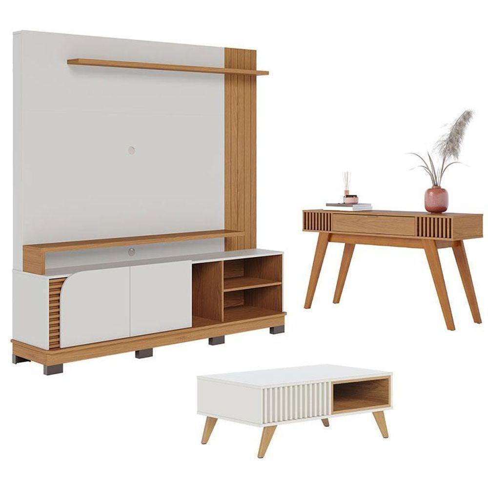 Estante Home Theater Jurerê 1.8 Com Mesa De Centro Jeri Off White Matte Freijó E Aparador Riviera Freijó – Colibri - 1