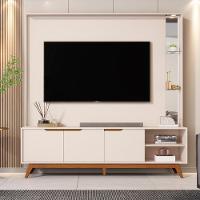 Home Tucumã 1.8 Tv Até 75 Pol. Pés De Madeira Maciça E Led Off White - 2