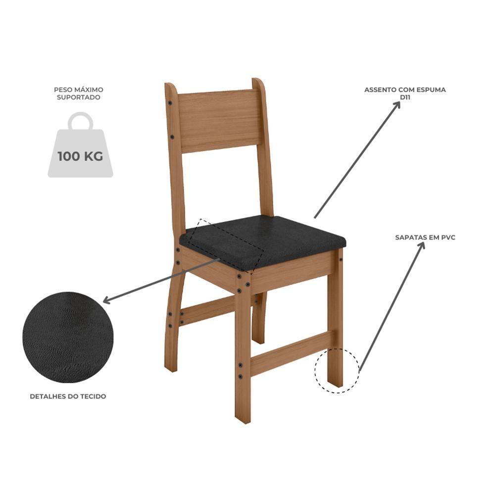 Kit De 4 Cadeiras Milano Com Tecido Em Material Sintetico Carvalho-preto Carvalho-preto - 3