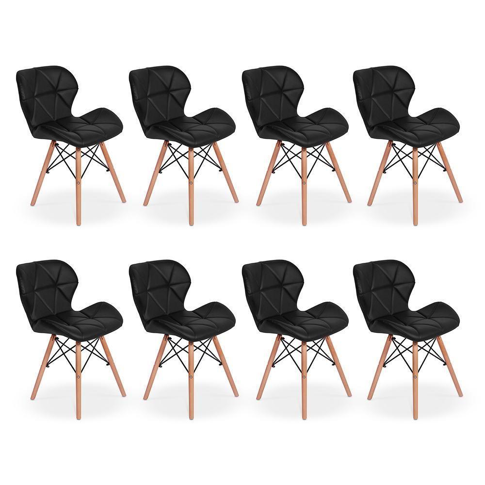 Kit 08 Cadeiras Charles Eames Eiffel Slim Wood Preta - 1
