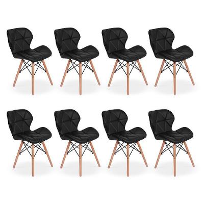 Kit 08 Cadeiras Charles Eames Eiffel Slim Wood Preta