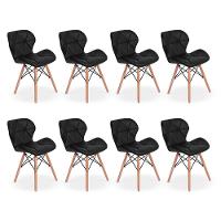 Kit 08 Cadeiras Charles Eames Eiffel Slim Wood Preta - 1