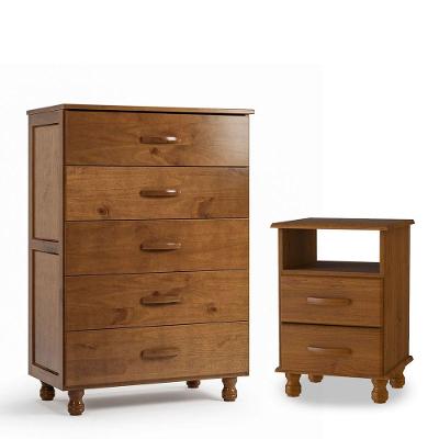 Kit Cômoda 5 Gavetas E Mesa De Cabeceira 100% Madeira Maciça Imbuia Fosco
