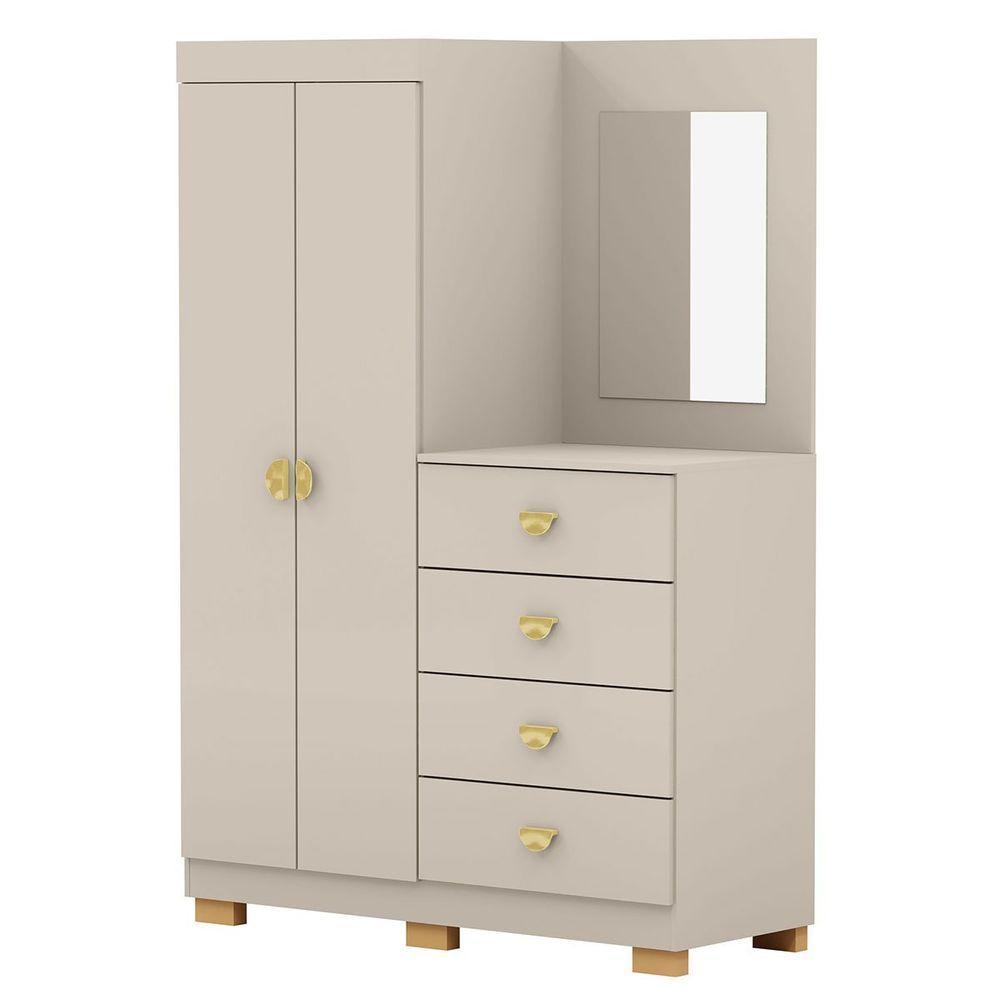 Cômoda Guarda-roupa Com 4 Gavetas E 5 Prateleiras Com Espelho Cristine Fendi - 1