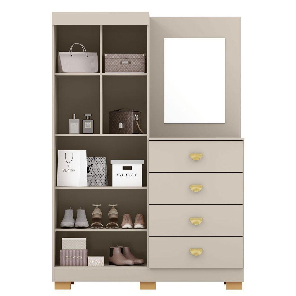 Cômoda Guarda-roupa Com 4 Gavetas E 5 Prateleiras Com Espelho Cristine Fendi - 2