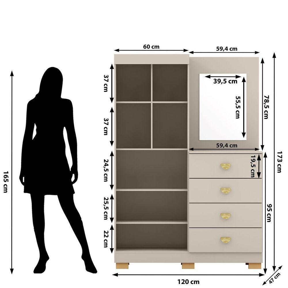 Cômoda Guarda-roupa Com 4 Gavetas E 5 Prateleiras Com Espelho Cristine Fendi - 3