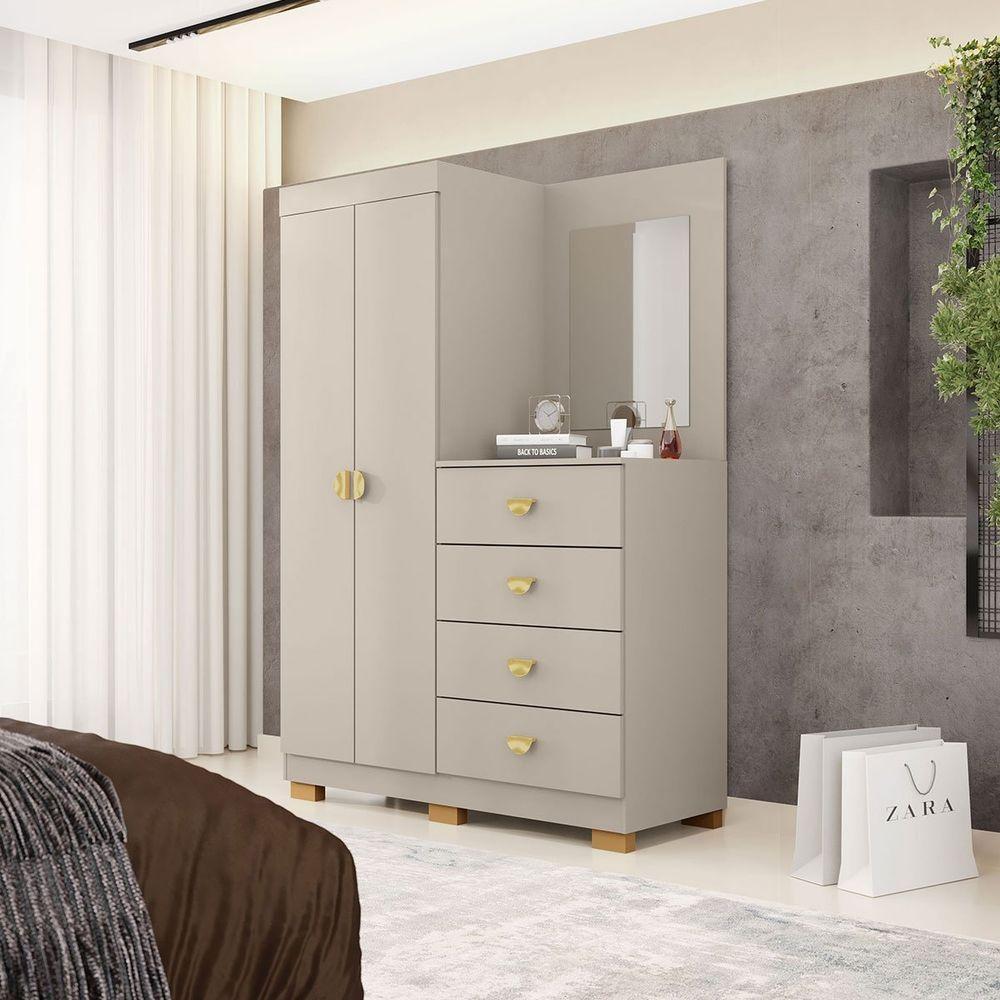 Cômoda Guarda-roupa Com 4 Gavetas E 5 Prateleiras Com Espelho Cristine Fendi - 7