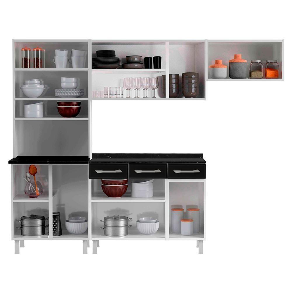 Cozinha De Aço Completa C/ Kit Para Micro-ondas Telasul Topázio 4 Peças Branco/preto Branco Com Preto - 4
