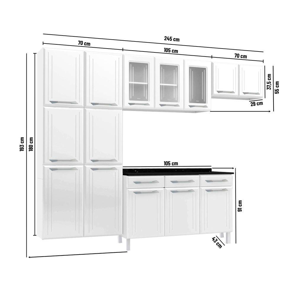 Cozinha De Aço Completo Telasul Topázio C/ Vidro 4 Peças Branco Branco - 3