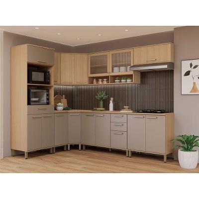 Cozinha Completa De Canto 100% Mdf 458cm Duna Luciane Móveis Freijó-cinammon