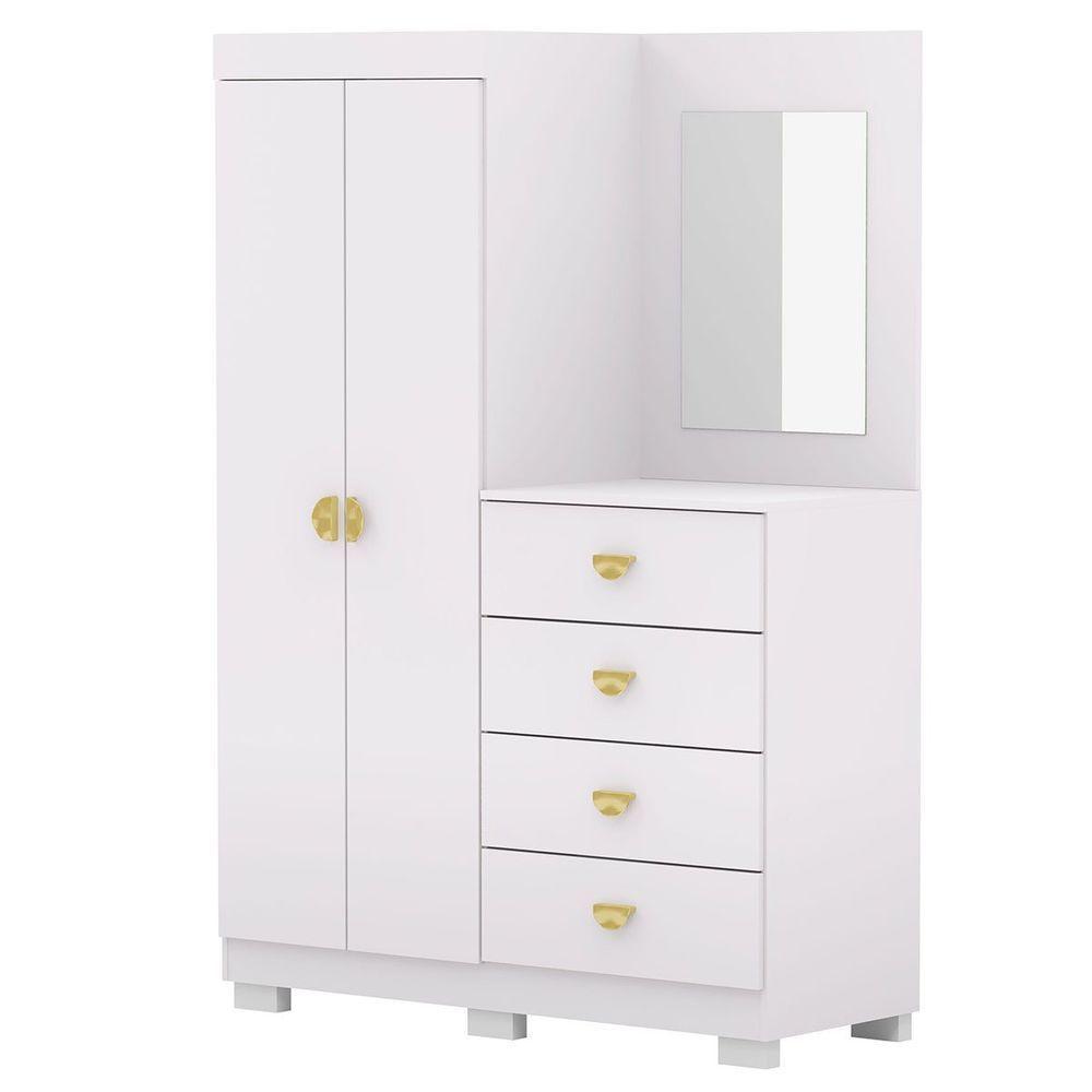 Cômoda Guarda-roupa Com 4 Gavetas E 5 Prateleiras Com Espelho Cristine Branco/camarim - 1