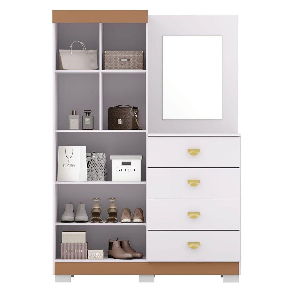 Cômoda Guarda-roupa Com 4 Gavetas E 5 Prateleiras Com Espelho Cristine Branco/camarim - 2