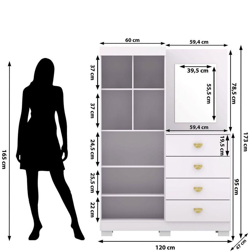 Cômoda Guarda-roupa Com 4 Gavetas E 5 Prateleiras Com Espelho Cristine Branco/camarim - 3