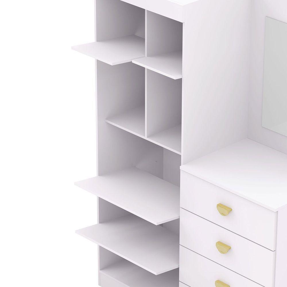 Cômoda Guarda-roupa Com 4 Gavetas E 5 Prateleiras Com Espelho Cristine Branco/camarim - 6