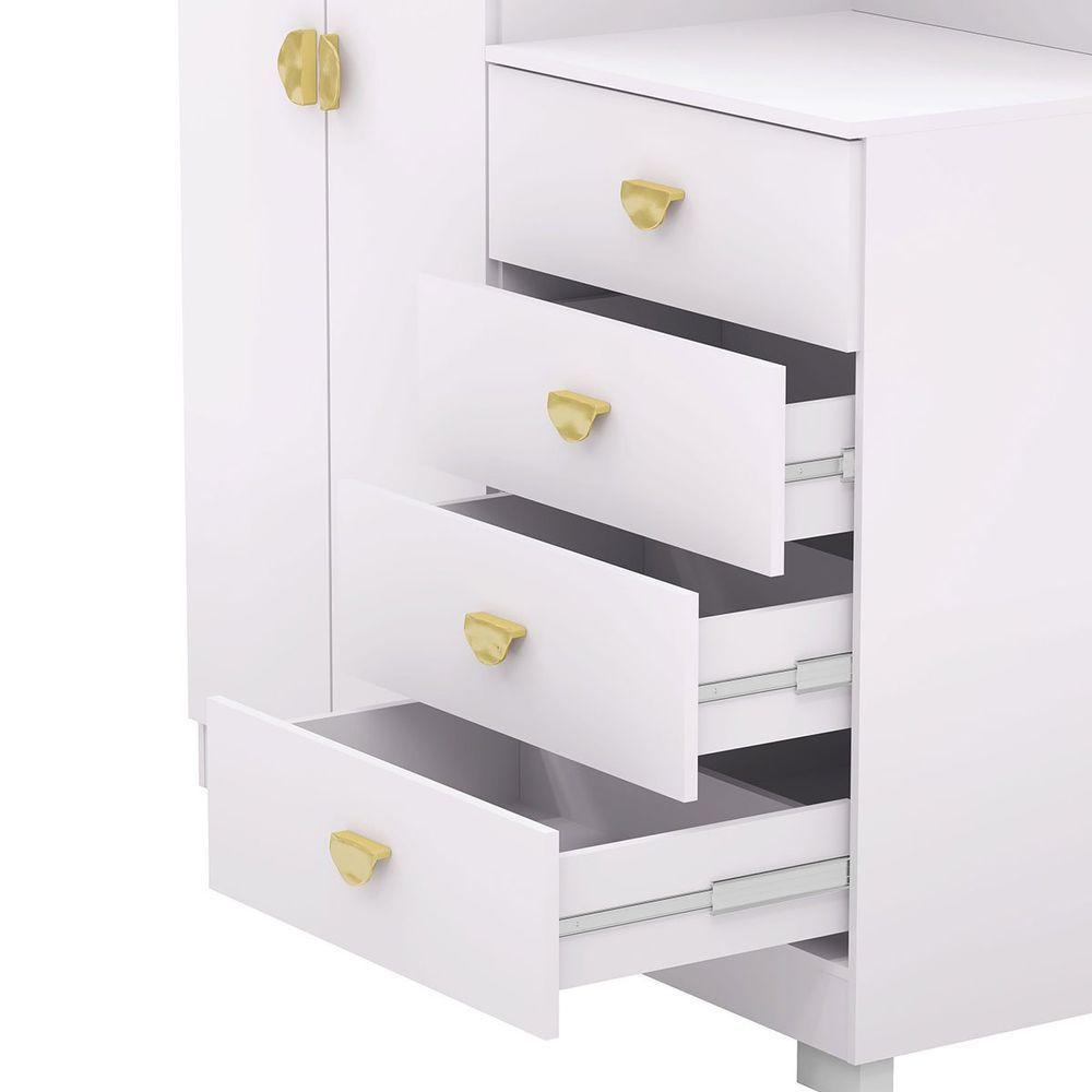 Cômoda Guarda-roupa Com 4 Gavetas E 5 Prateleiras Com Espelho Cristine Branco/camarim - 8