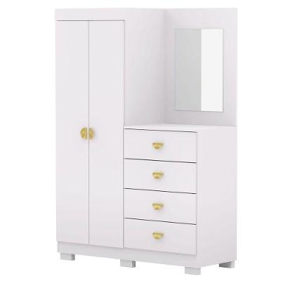 Cômoda Guarda-Roupa Cristine 4 Gavetas MDP com Espelho Branco